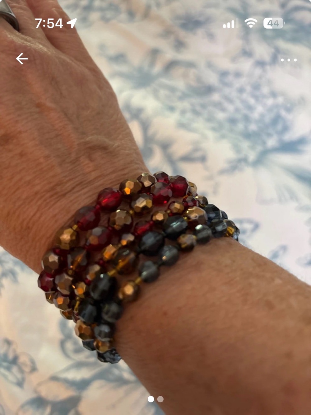 Faceted Multi-Strand Stretch Bracelet in Red, Gold & Black